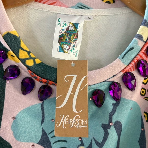 QUEEN OF SPARKLES Multicolor Animal Jungle Print Sweatshirt Gemstones Sparkly L - Picture 8 of 15